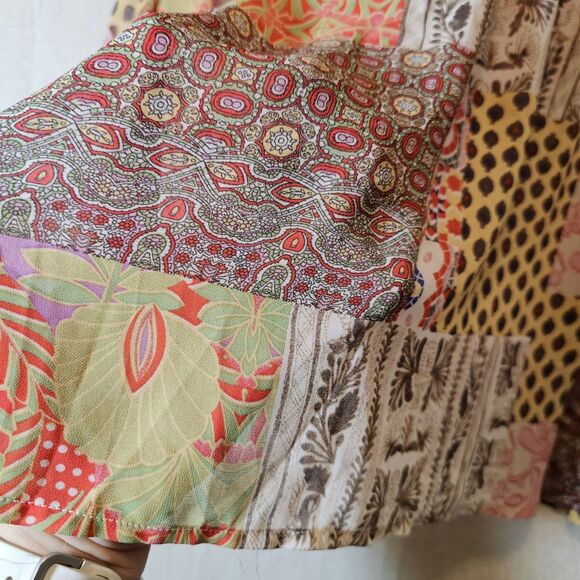 ee: some Womens Medium Sheer Top Mixed Print Pink Green Yellow Batwing - Picture 8 of 9